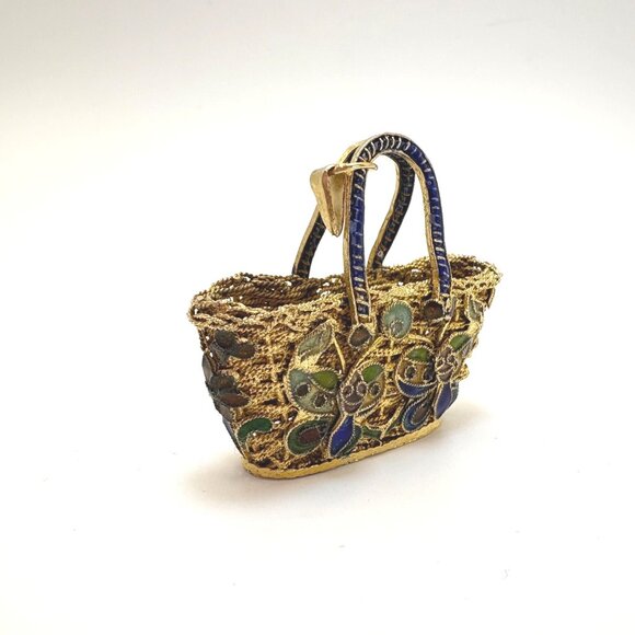 VTG Cloisonne Enamel Butterfly Floral Design Purse Pendant Filigree Design 1x2" - Picture 3 of 13